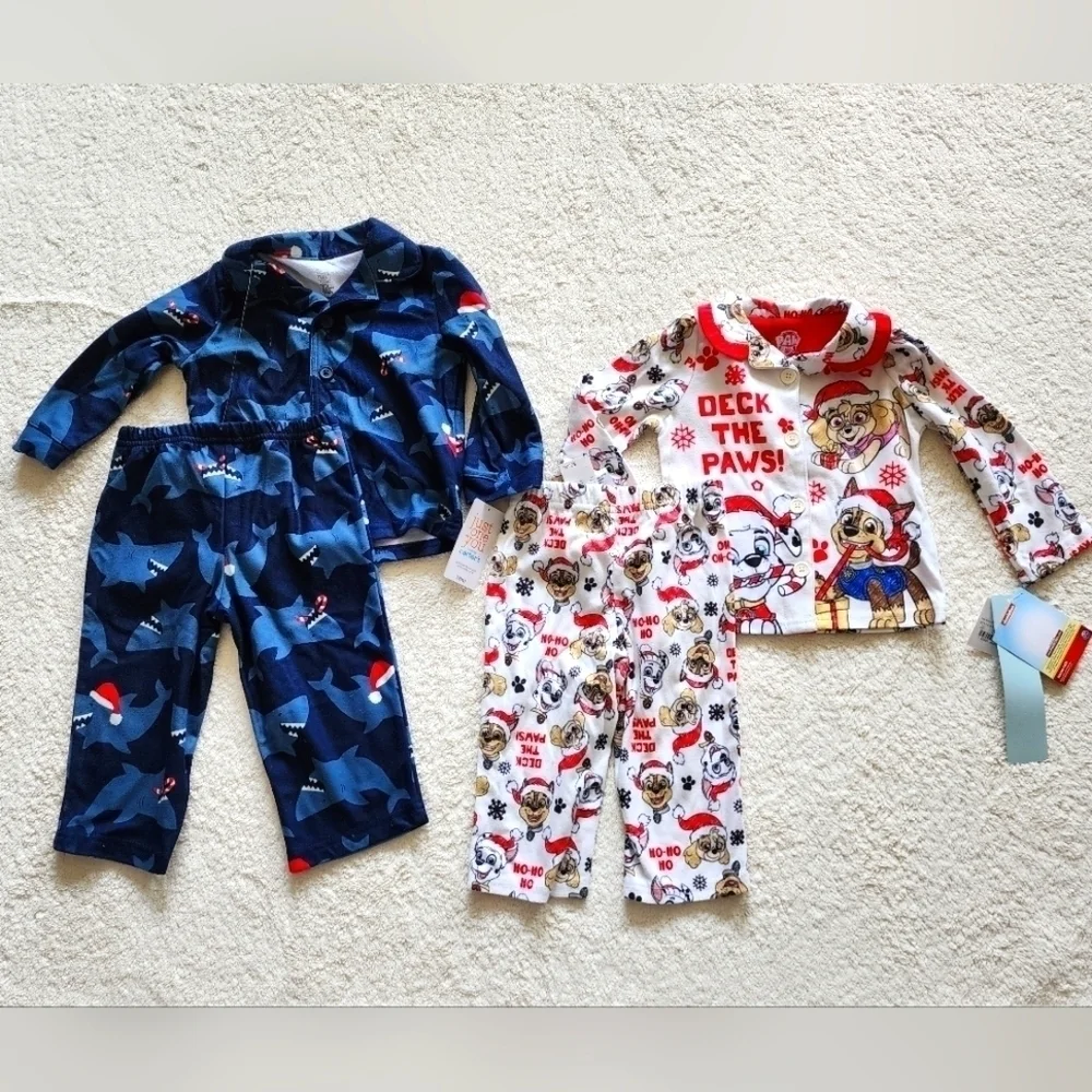 Nwt toddler boy/ girl Christmas pajamas bundle size 2t Baby shark and Paw patrol